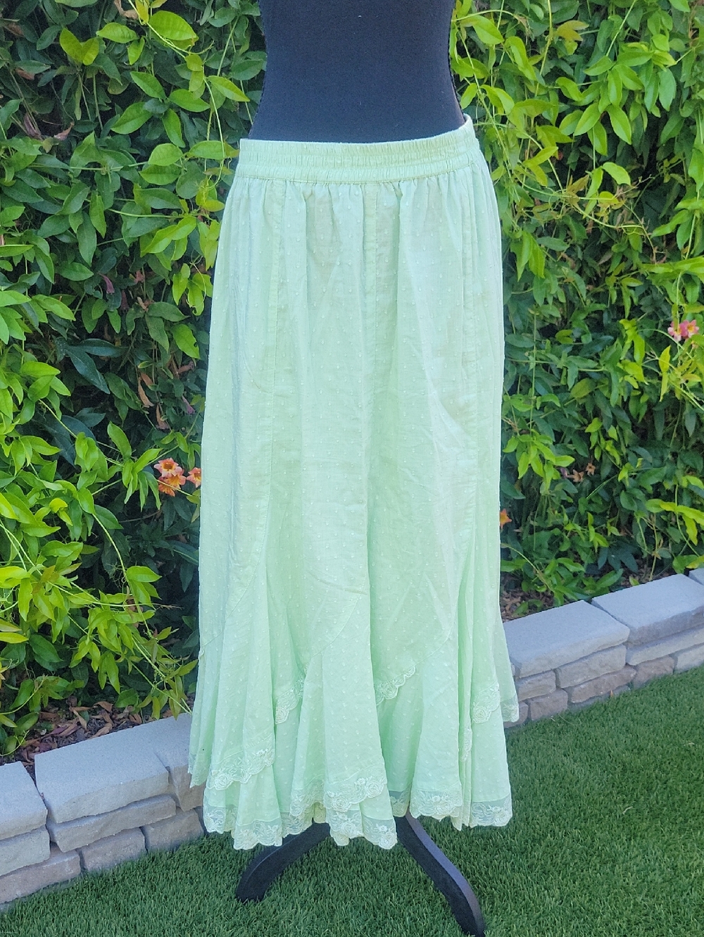 Pale Green Tiered Coastal Cowgirl Maxi Skirt Boho Western Festival 14W